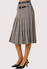 MYSTREE Pleated Checket Long Skirt Navy/Wine
