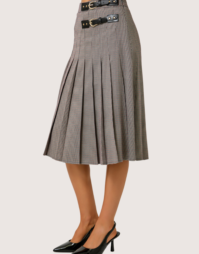 MYSTREE Pleated Checket Long Skirt Navy/Wine