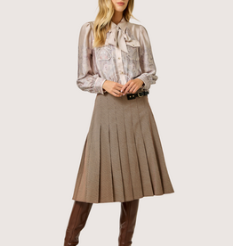 MYSTREE Pleated Checket Long Skirt Light Brick