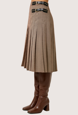 MYSTREE Pleated Checket Long Skirt Light Brick