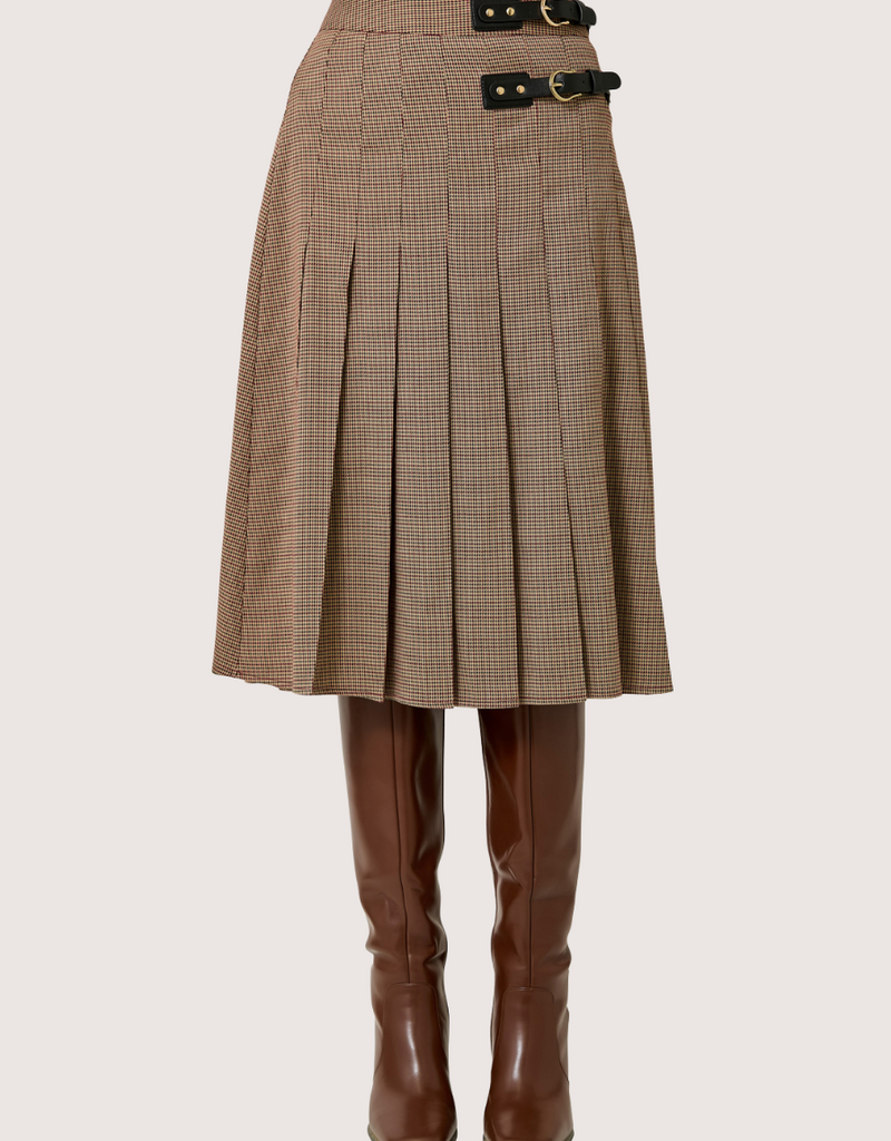 MYSTREE Pleated Checket Long Skirt Light Brick