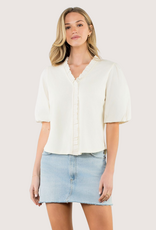 THML Ivory Ruffle Trim Poplin Puff Sleeve Top