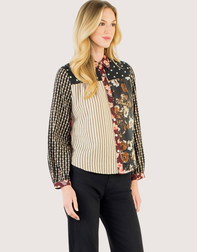THML Mixed Media Button Up Shirt