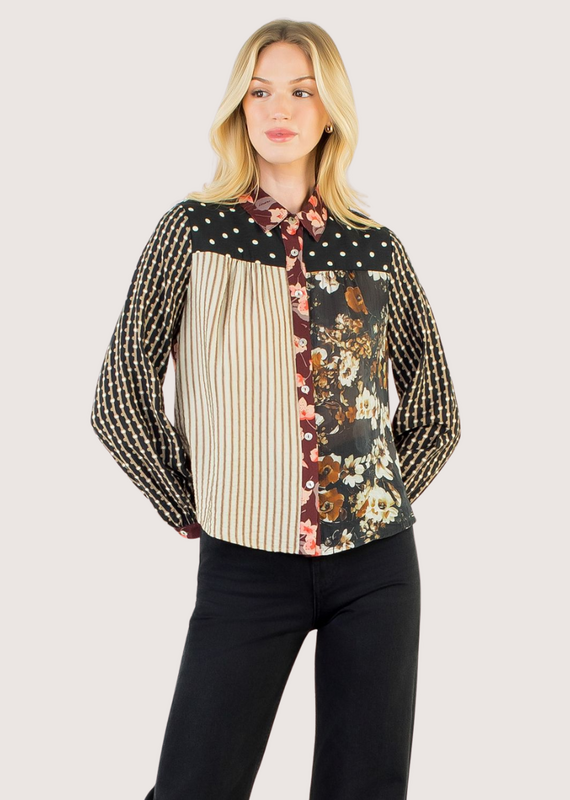 THML Mixed Media Button Up Shirt