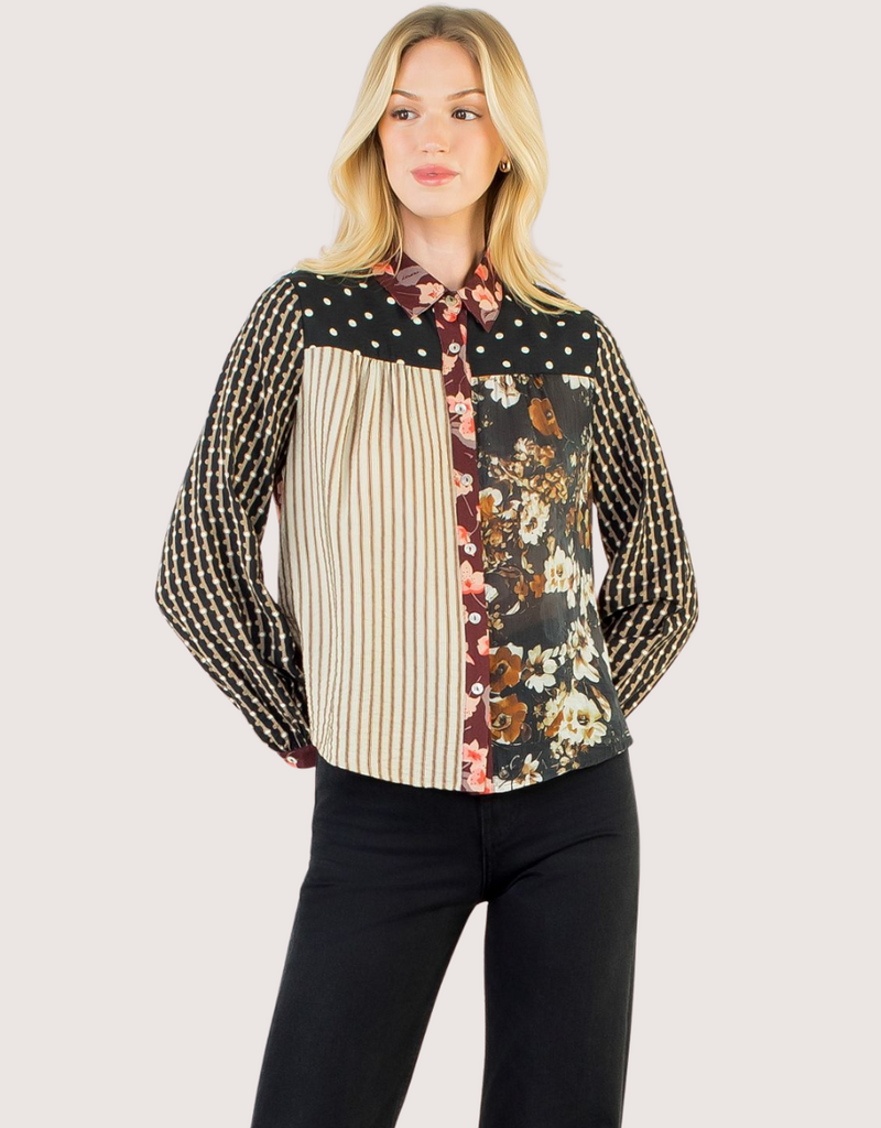 THML Mixed Media Button Up Shirt