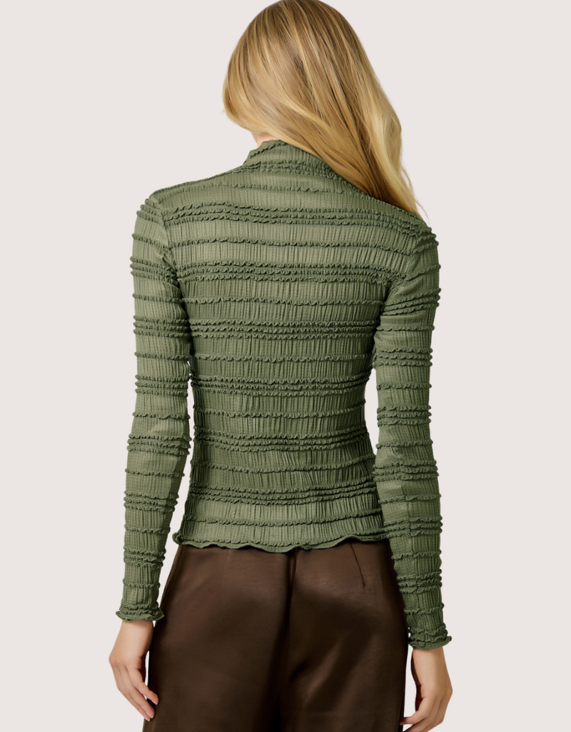 MYSTREE Lettuce Edge Knit Top Olive