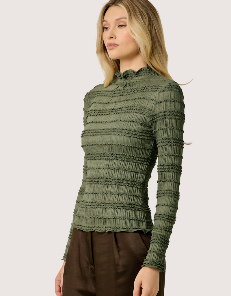 MYSTREE Lettuce Edge Knit Top Olive