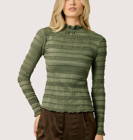 MYSTREE Lettuce Edge Knit Top Olive