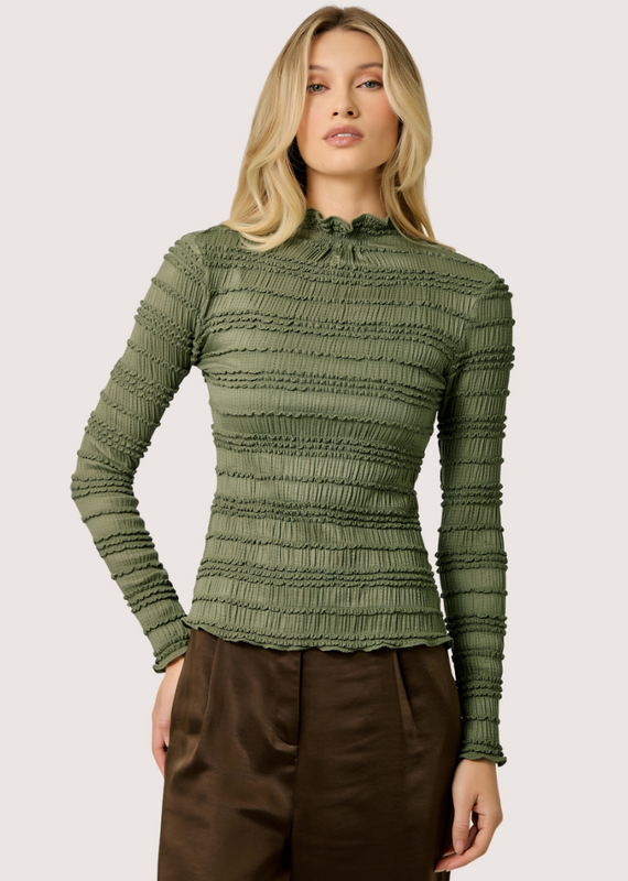 MYSTREE Lettuce Edge Knit Top Olive