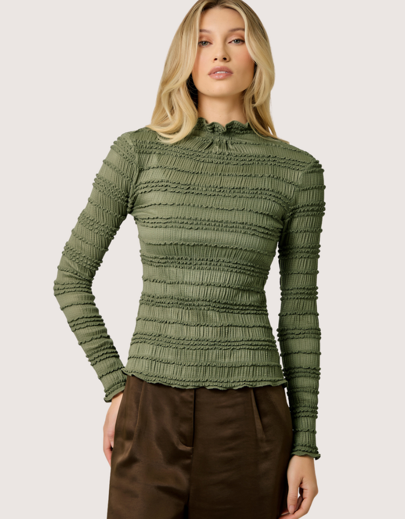 MYSTREE Lettuce Edge Knit Top Olive