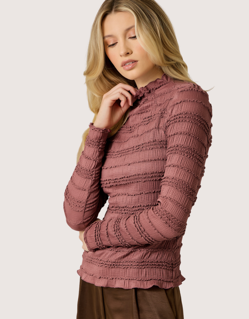 MYSTREE Lettuce Edge Knit Top Rosewood