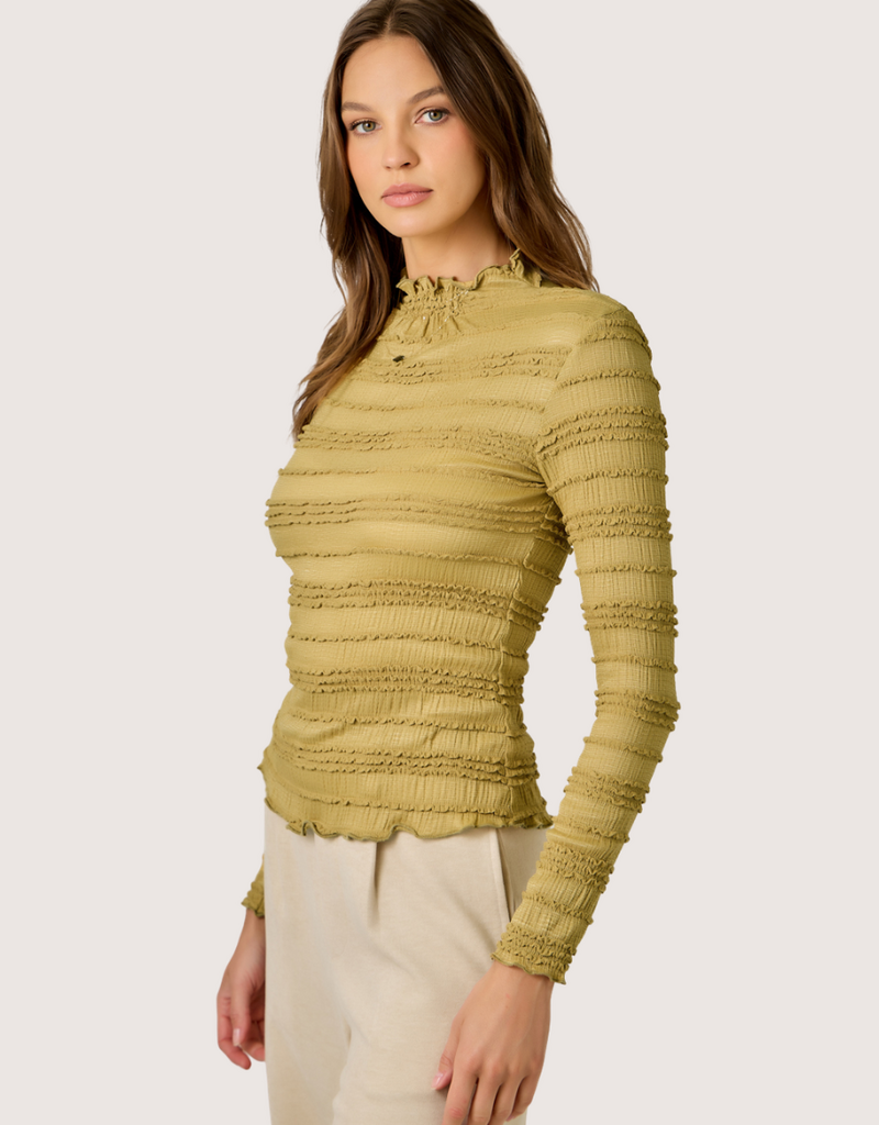 MYSTREE Lettuce Edge Knit Top Mustard