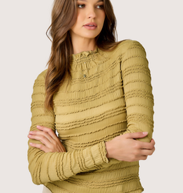 MYSTREE Lettuce Edge Knit Top Mustard