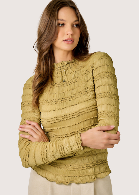 MYSTREE Lettuce Edge Knit Top Mustard