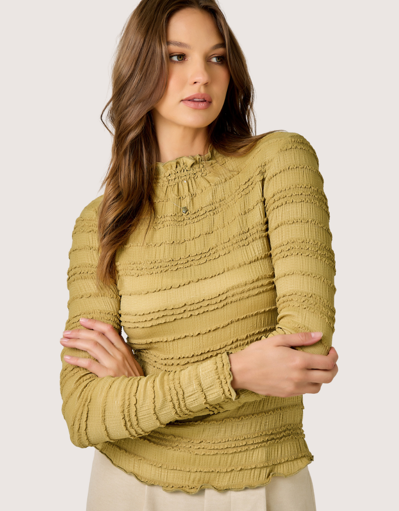 MYSTREE Lettuce Edge Knit Top Mustard