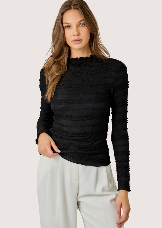 MYSTREE Lettuce Edge Knit Top Black