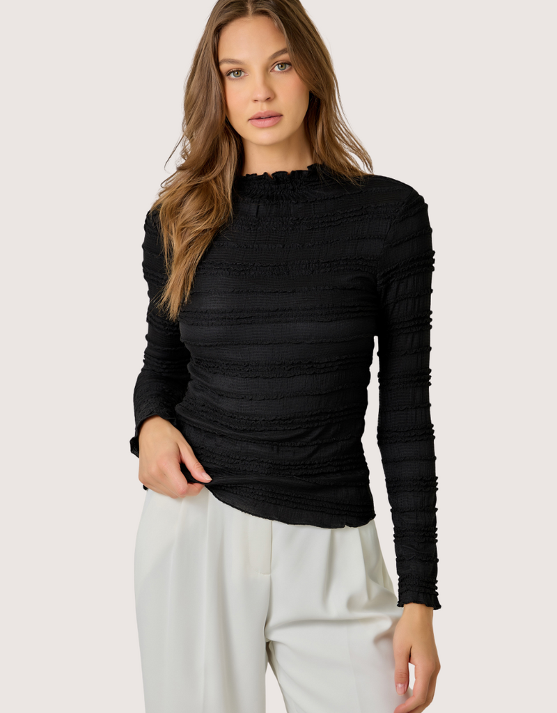 MYSTREE Lettuce Edge Knit Top Black