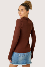 MYSTREE High Neck Pin Stripe Henley W/ Thumb Hole
