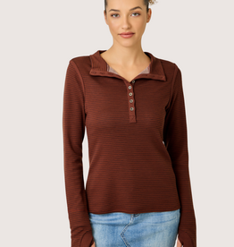 MYSTREE High Neck Pin Stripe Henley W/ Thumb Hole
