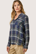 MYSTREE Washed Plaid Button Down Midnight Blue
