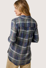 MYSTREE Washed Plaid Button Down Midnight Blue