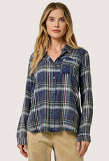MYSTREE Washed Plaid Button Down Midnight Blue