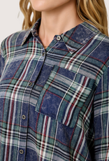 MYSTREE Washed Plaid Button Down Midnight Blue