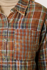 MYSTREE Fringe Bottom Detail Washed Plaid Shirt Amber