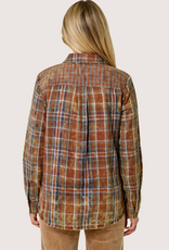MYSTREE Fringe Bottom Detail Washed Plaid Shirt Amber