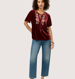 JOHNNY WAS Velvet Yoke Blouse - Mineral Red