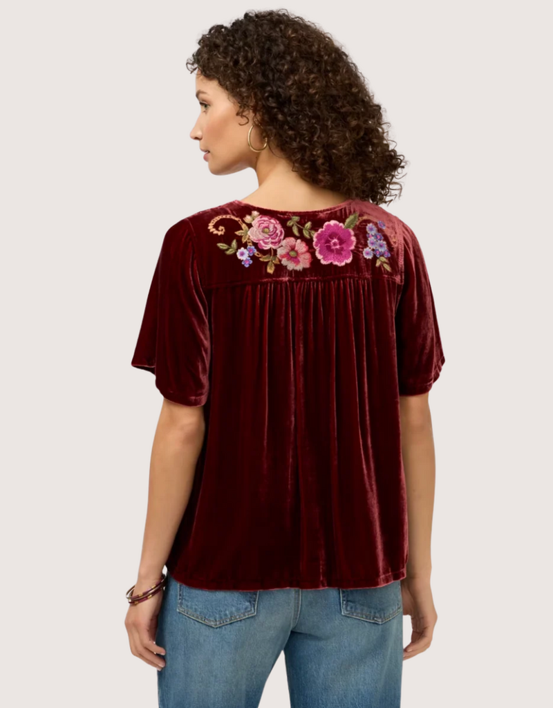 JOHNNY WAS Velvet Yoke Blouse - Aerus Mineral Red