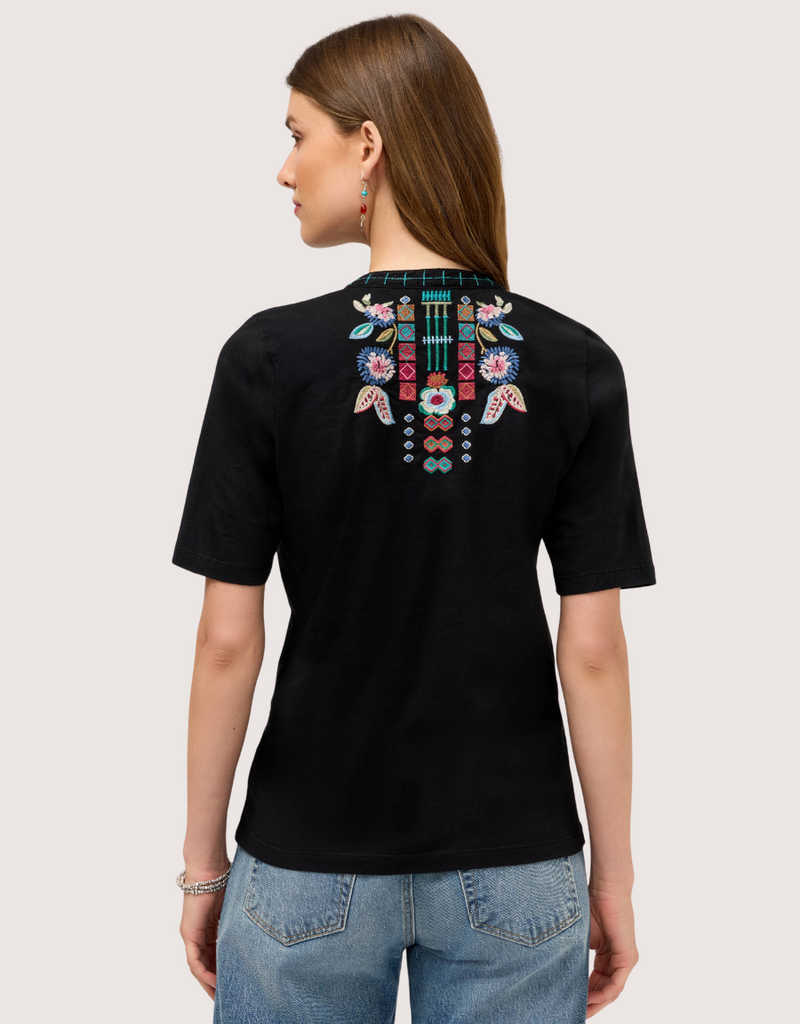 JOHNNY WAS Henley Knit Tee Isolei - Black