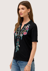 JOHNNY WAS Henley Knit Tee Isolei - Black