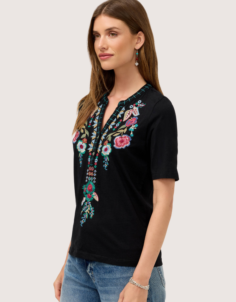 JOHNNY WAS Henley Knit Tee Isolei - Black