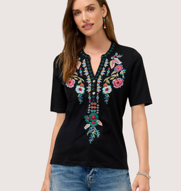JOHNNY WAS Henley Knit Tee Isolei - Black