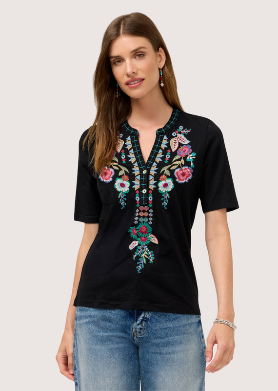 JOHNNY WAS Henley Knit Tee Isolei - Black