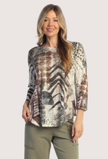JESS & JANE Nomadic Burnout 3/4 Sleeve Tunic Top with Round Hem