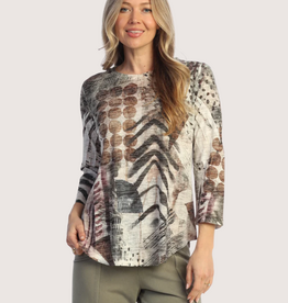 JESS & JANE Nomadic Burnout 3/4 Sleeve Tunic Top with Round Hem