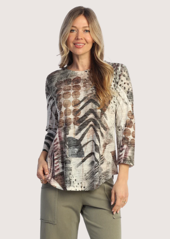 JESS & JANE Nomadic Burnout 3/4 Sleeve Tunic Top with Round Hem