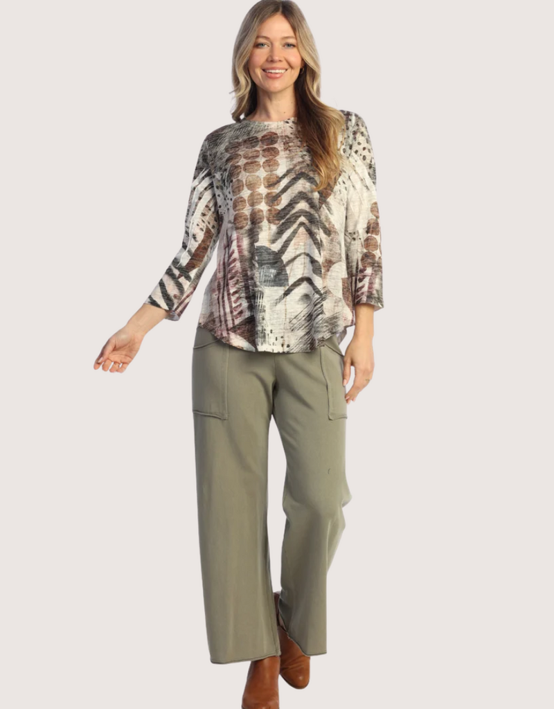 JESS & JANE Nomadic Burnout 3/4 Sleeve Tunic Top with Round Hem