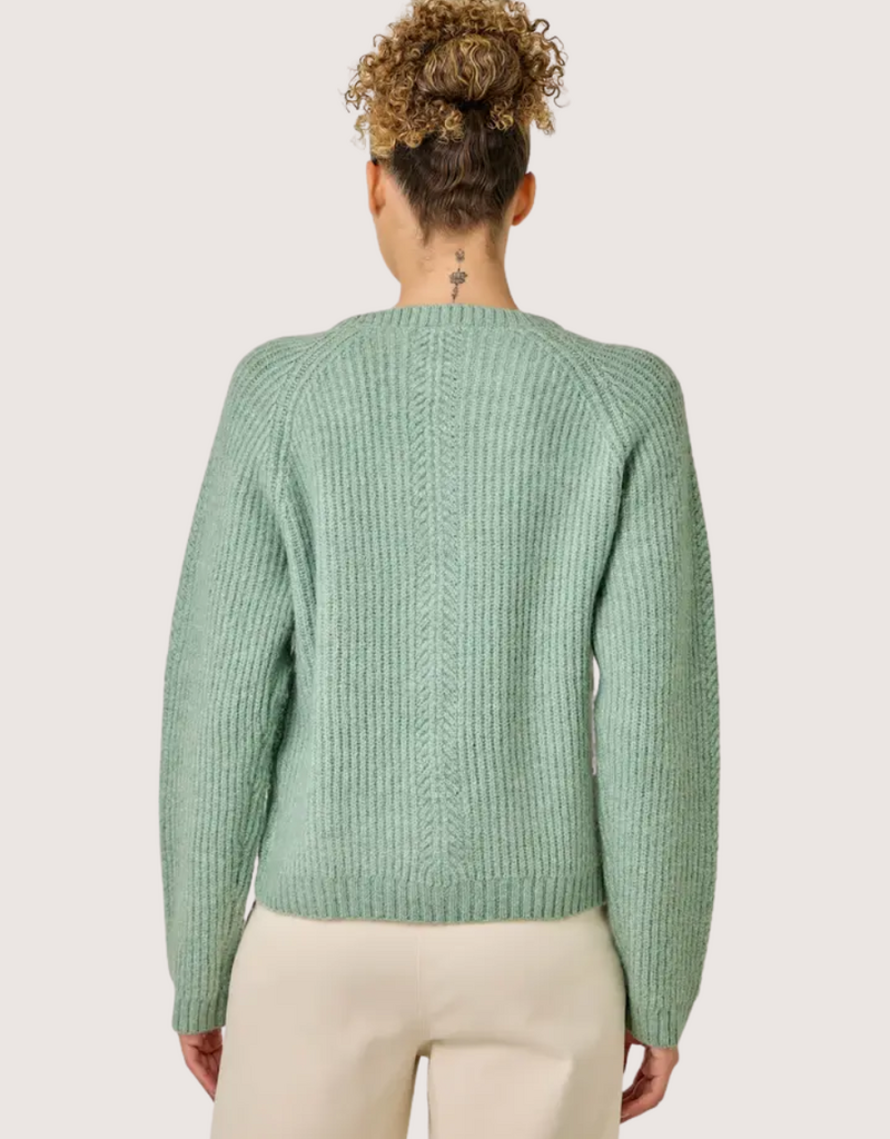 MYSTREE Ribbed Mini Cable Knit Pullover Dried Sage