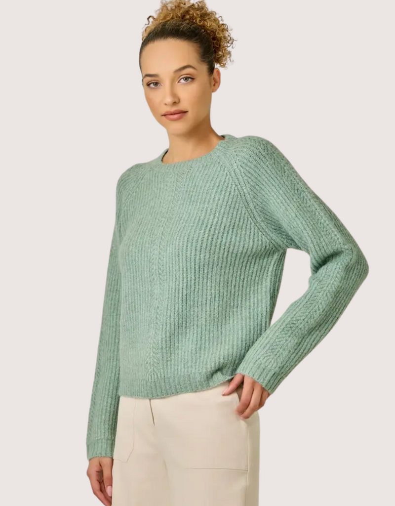 MYSTREE Ribbed Mini Cable Knit Pullover Dried Sage