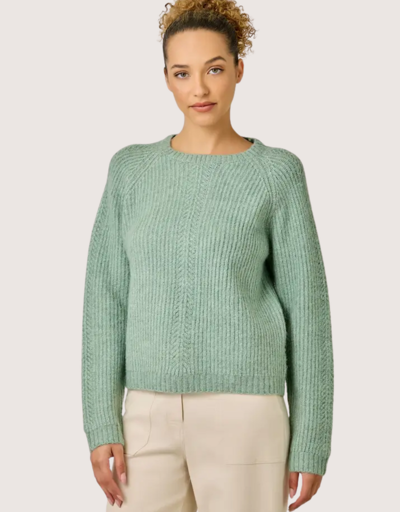 MYSTREE Ribbed Mini Cable Knit Pullover Dried Sage