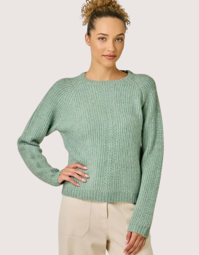 MYSTREE Ribbed Mini Cable Knit Pullover Dried Sage