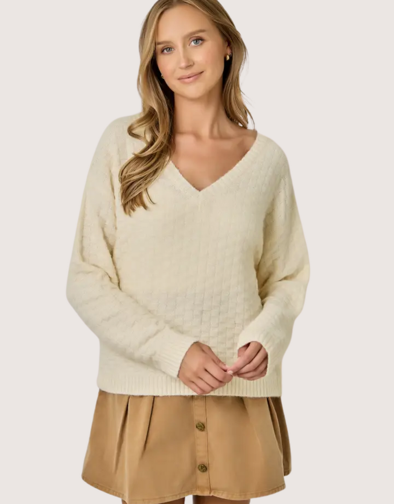 MYSTREE Embossed Texture Knitted Sweater Ivory