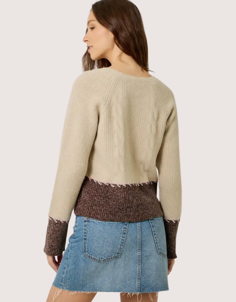 MYSTREE Whip Stitch Color Block Cardigan Oatmeal and Chocolate