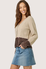 MYSTREE Whip Stitch Color Block Cardigan Oatmeal and Chocolate