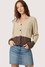 MYSTREE Whip Stitch Color Block Cardigan Oatmeal and Chocolate