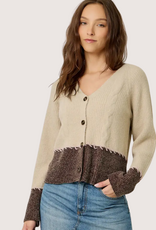 MYSTREE Whip Stitch Color Block Cardigan Oatmeal and Chocolate