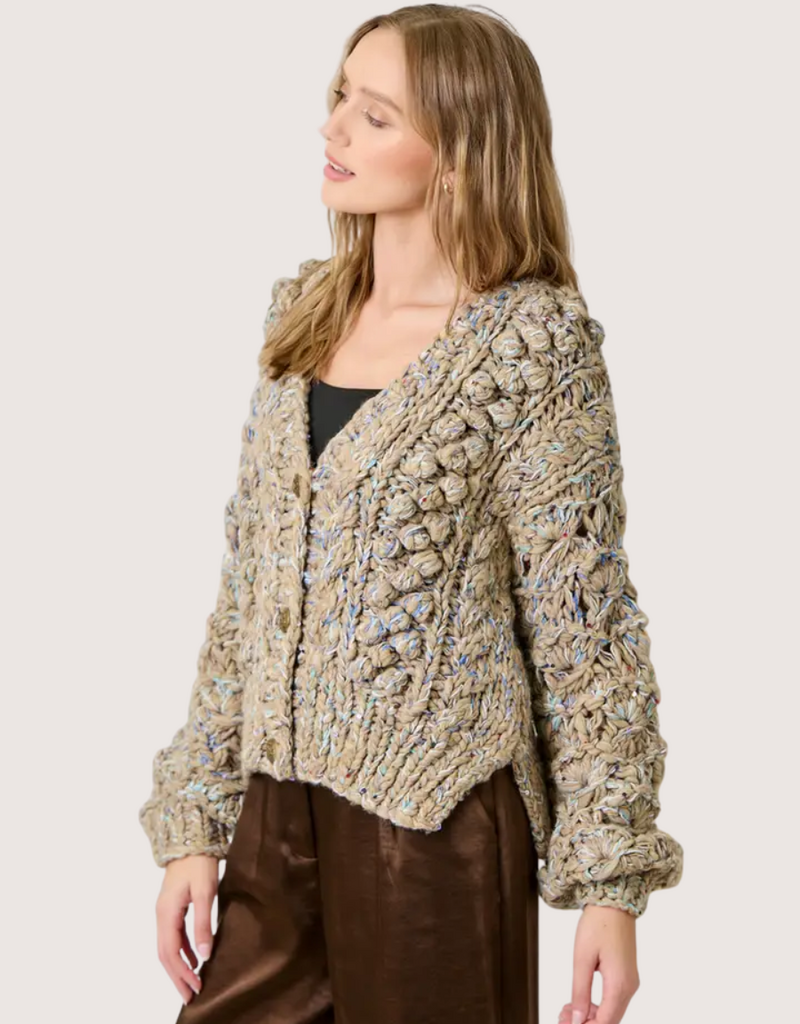 MYSTREE Flecked Chunkuy Sweater Cardigan Almond Mix